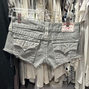 True Religion gray “Joy cut-off” Jean shorts